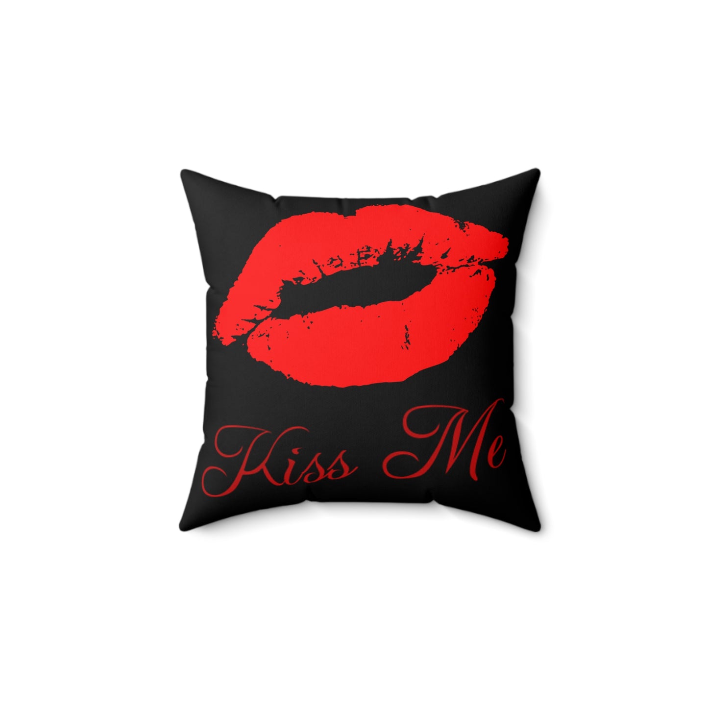 Black Kiss Me Spun Polyester Square Throw Pillow