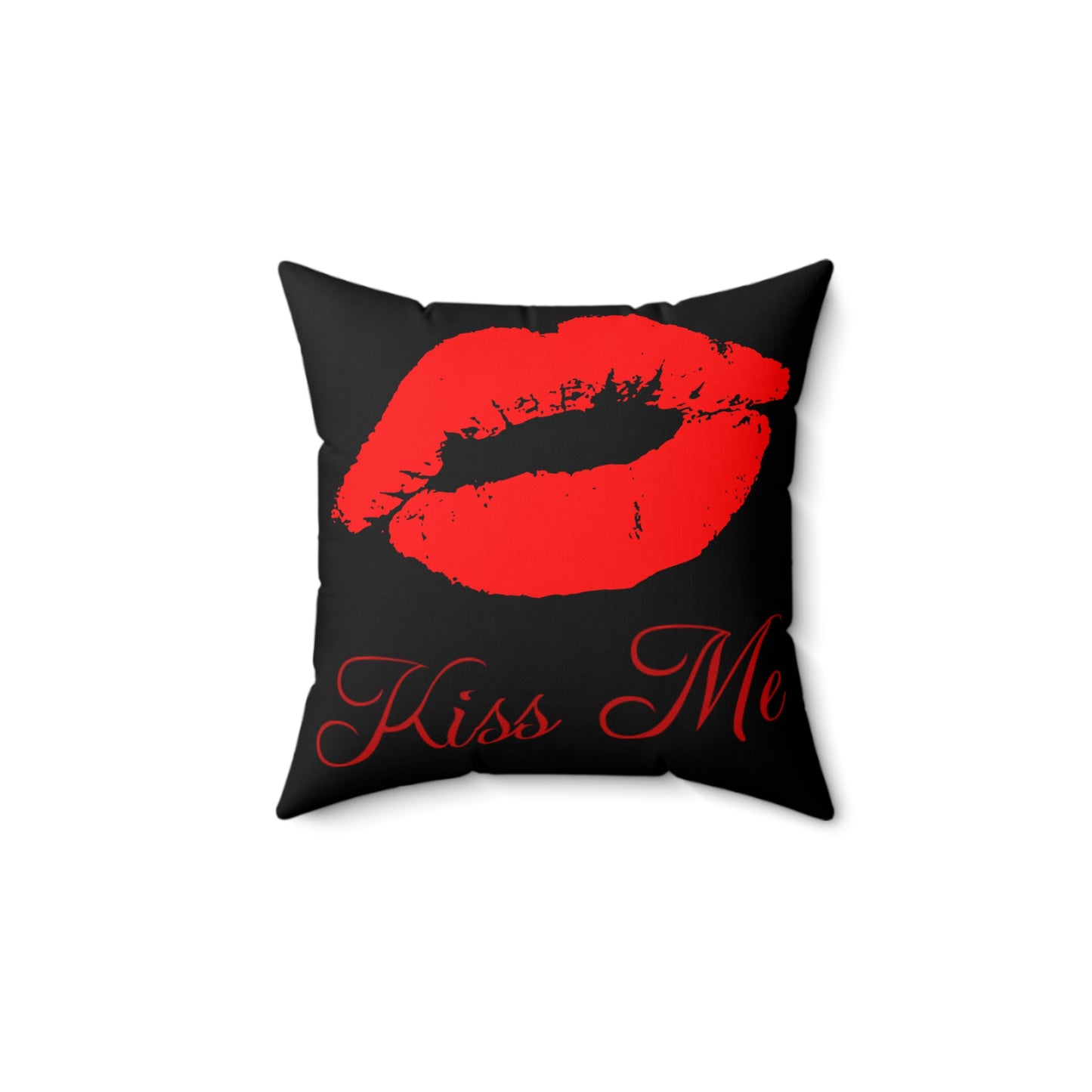 Black Kiss Me Spun Polyester Square Throw Pillow
