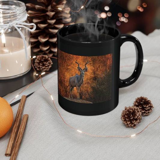 Nature-Inspired Black Mug with Kudu Design | Stylish Coffee Cup for Wildlife Lovers, Gift for Animal Enthusiasts, Unique Home