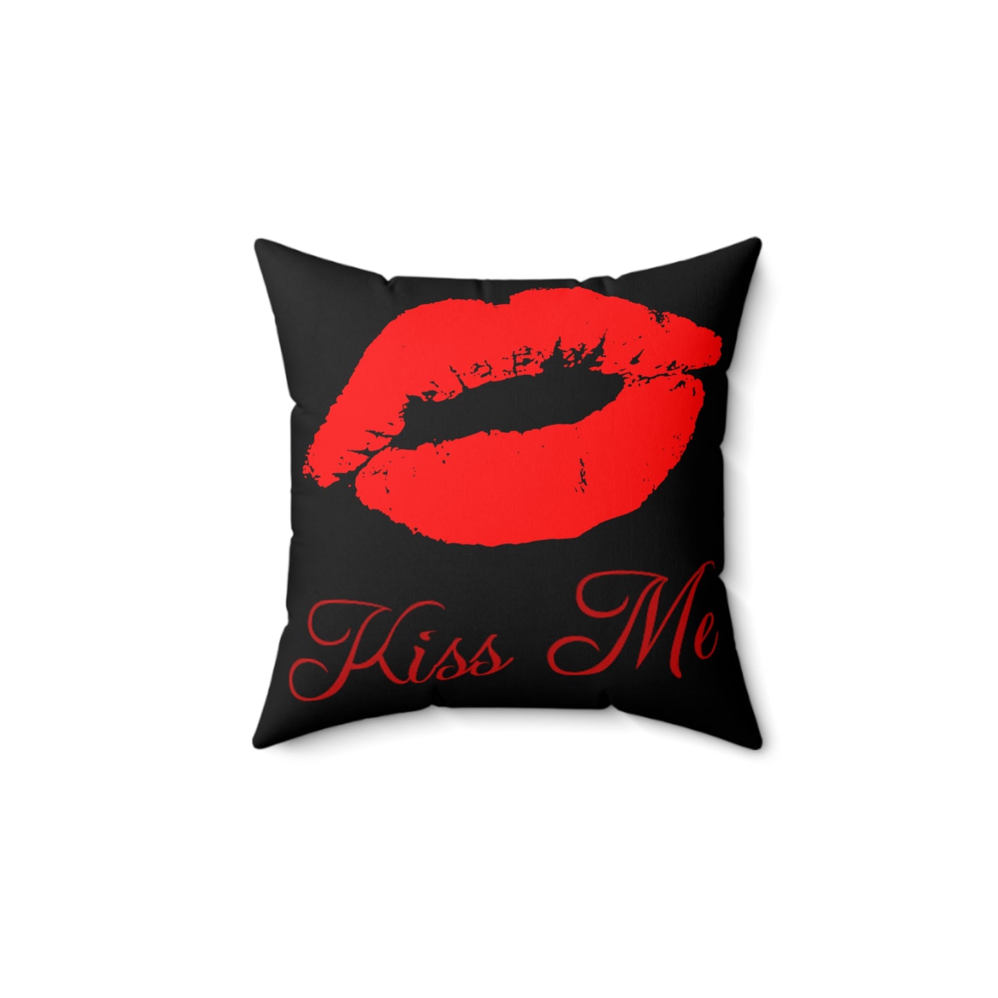 Black Kiss Me Spun Polyester Square Throw Pillow