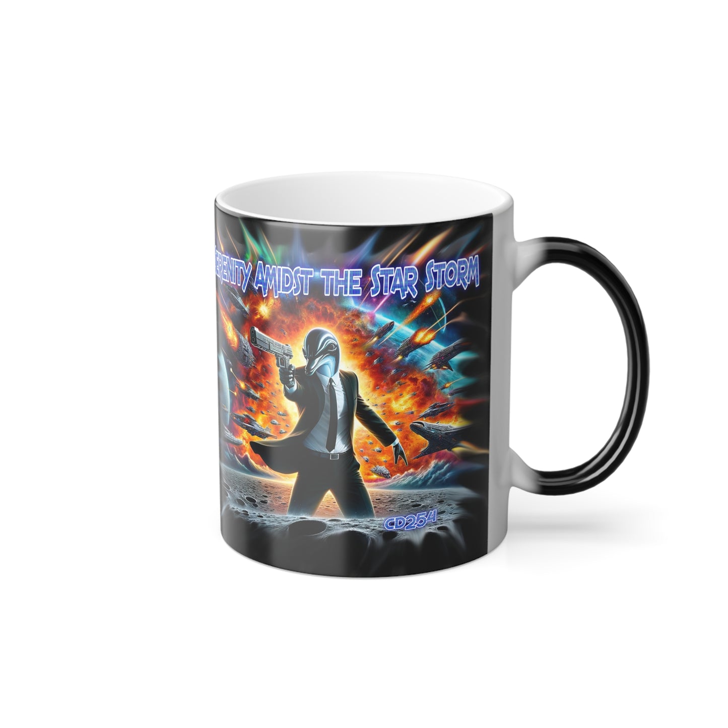 Galactic Guardian: Serenity Amidst the Star Storm - Color Morphing Mug, 11oz