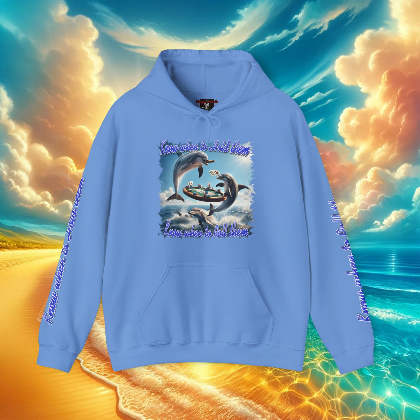 High Tide High Stakes: Playful Dolphins Poker Collection - Unisex Heavy Blend™ Hooded Sweatshirt