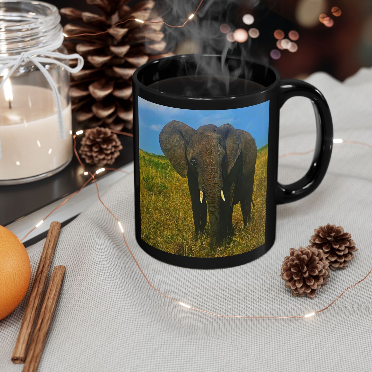 Safari Elephant Black Mug - Perfect for Animal Lovers, Wildlife Enthusiasts, Unique Gift for Him/Her, Coffee/Tea Lover's Choice, [...]