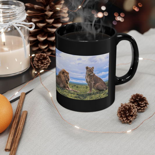 Lion couple Black Mug - Perfect for Animal Lovers, Travel Gifts, Nature Enthusiasts, Birthday, Christmas