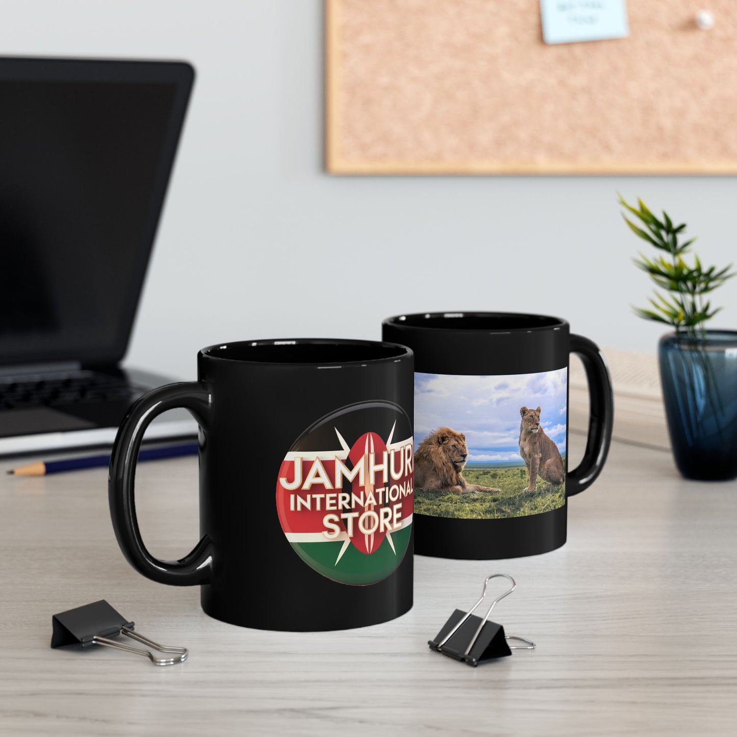 Lion couple Black Mug - Perfect for Animal Lovers, Travel Gifts, Nature Enthusiasts, Birthday, Christmas